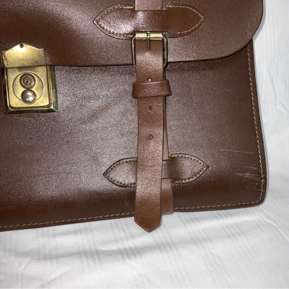 Large Vintage Brown Leather File Bag Briefcase School Work Lawyer Doctor - Picture 7 of 12
